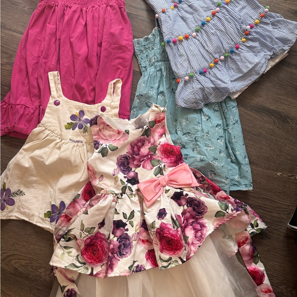 Floral and Solid Color Girls' Dresses Set